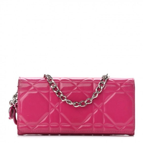 Patent Cannage Lady Dior Rendezvous Wallet On Chain Fuchsia full set - Picture 1 of 15